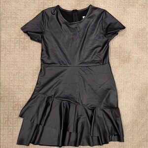 Elegant Black Faux Leather Kids Dress